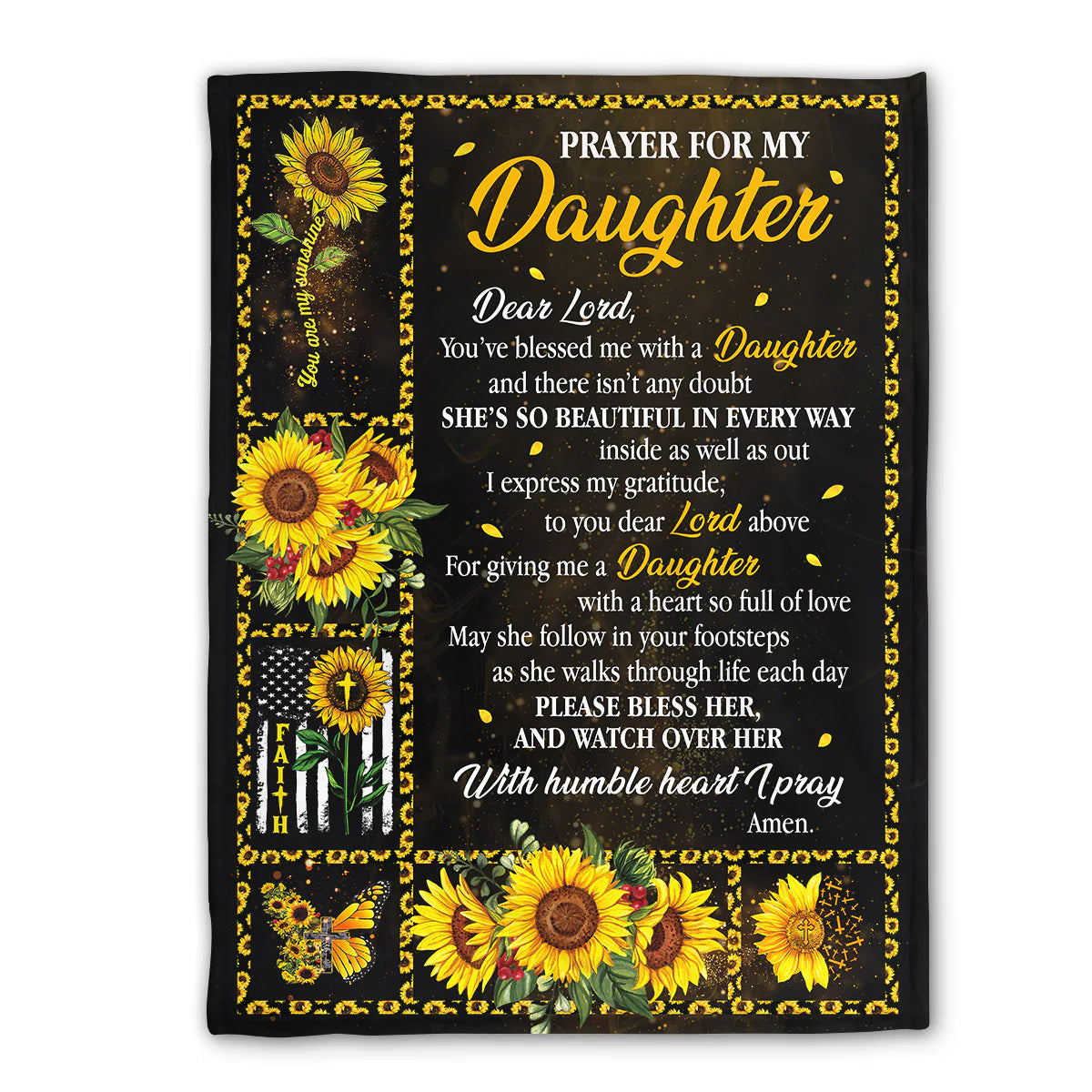 Christian Fleece Blanket for Daughter, Prayer Sunflower Faith Gift