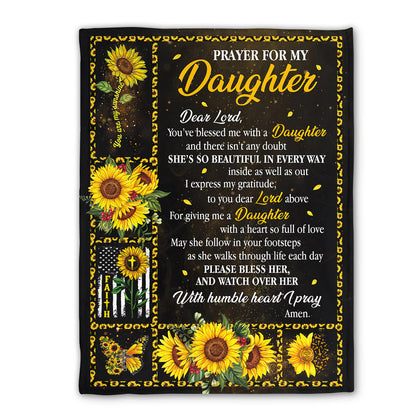 Christian Fleece Blanket for Daughter, Prayer Sunflower Faith Gift