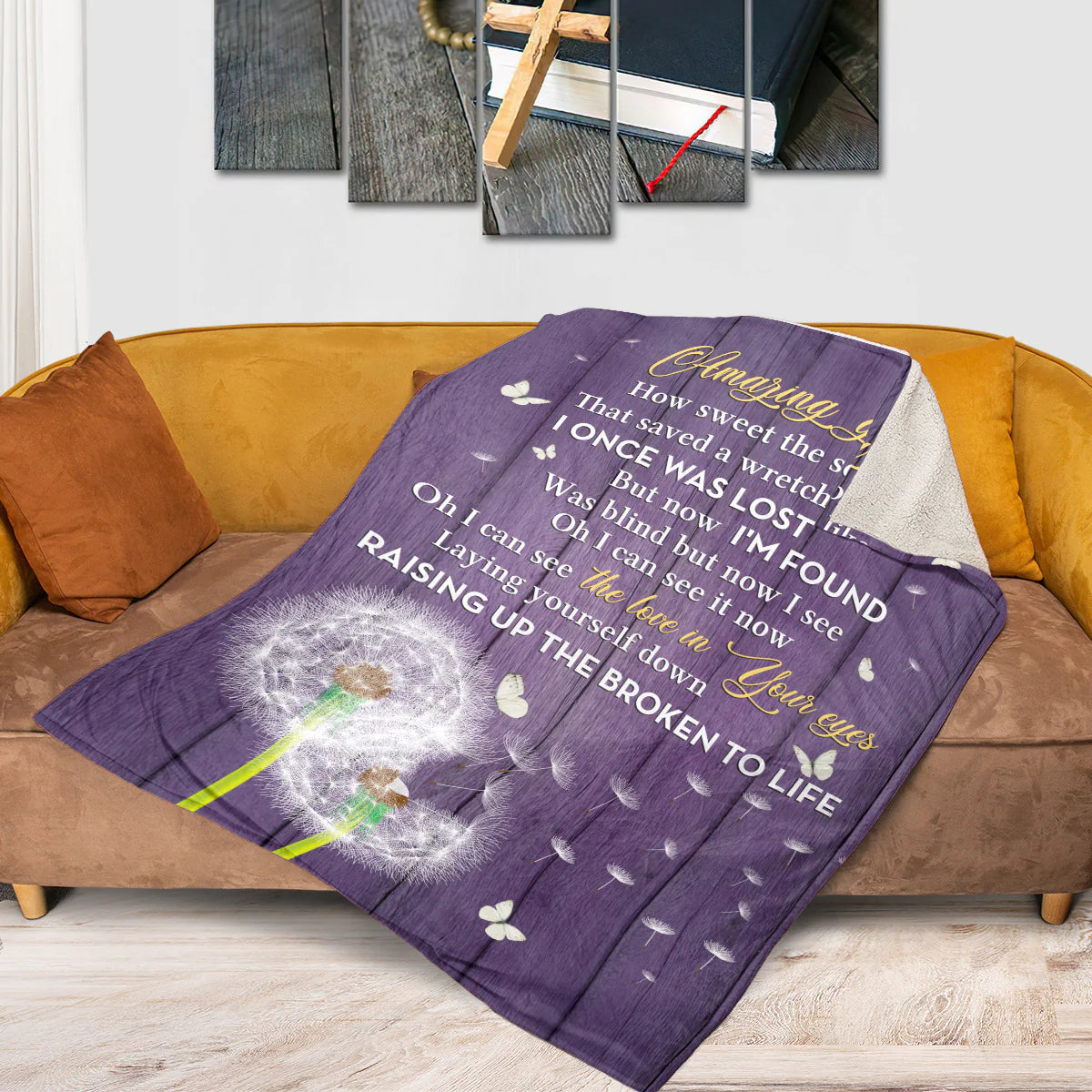 Christian Fleece Blanket, Amazing Grace Faith Quote Inspirational Gift