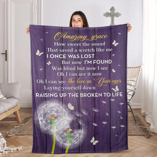 Christian Fleece Blanket, Amazing Grace Faith Quote Inspirational Gift