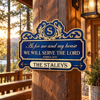 We'll Serve The Lord, Gift For Faithful Homeowner - Personalized Custom Shaped Metal Sign