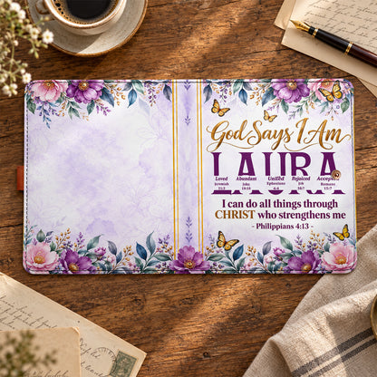 God Says I Am, Personalized Gift For Daughter | Personalized Leather Notebook Cover With Pocket