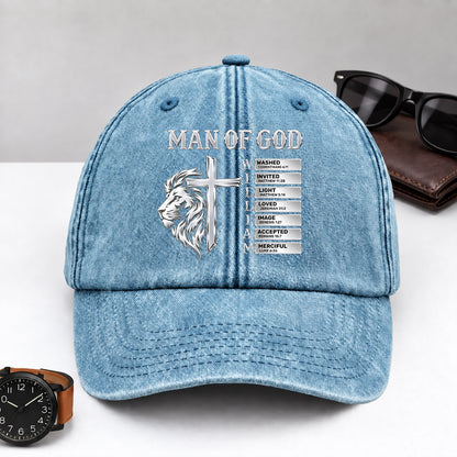 God Says, Gift For Man - Personalized Custom Vintage Washed Denim Cap