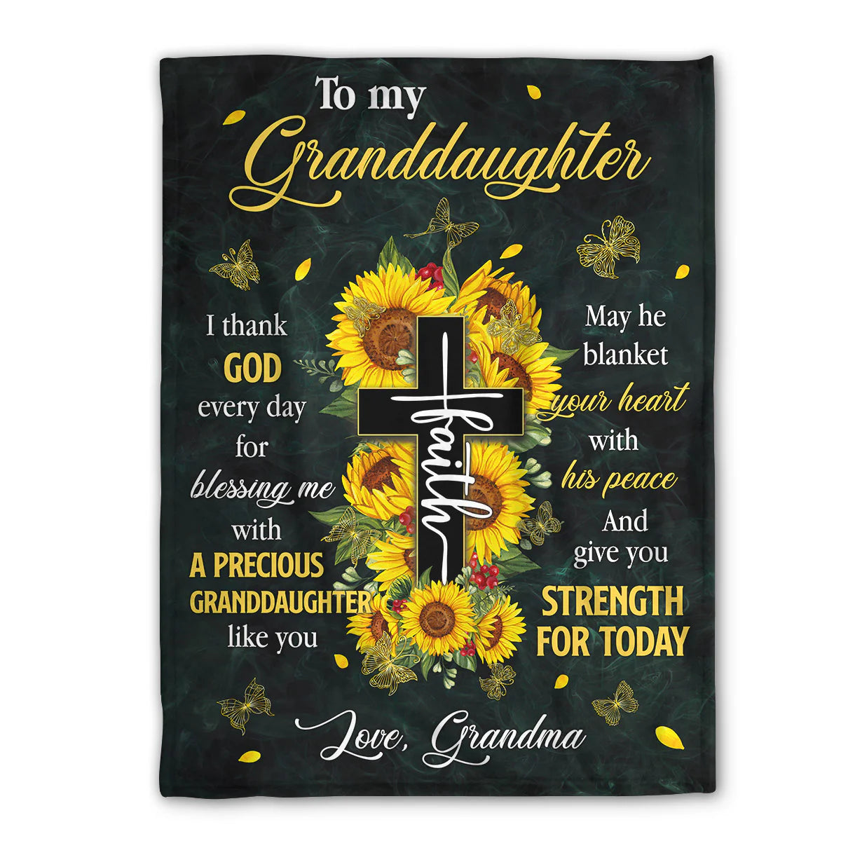 Christian Fleece Blanket for Granddaughter, Sunflower Cross Gift
