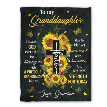 Christian Fleece Blanket for Granddaughter, Sunflower Cross Gift