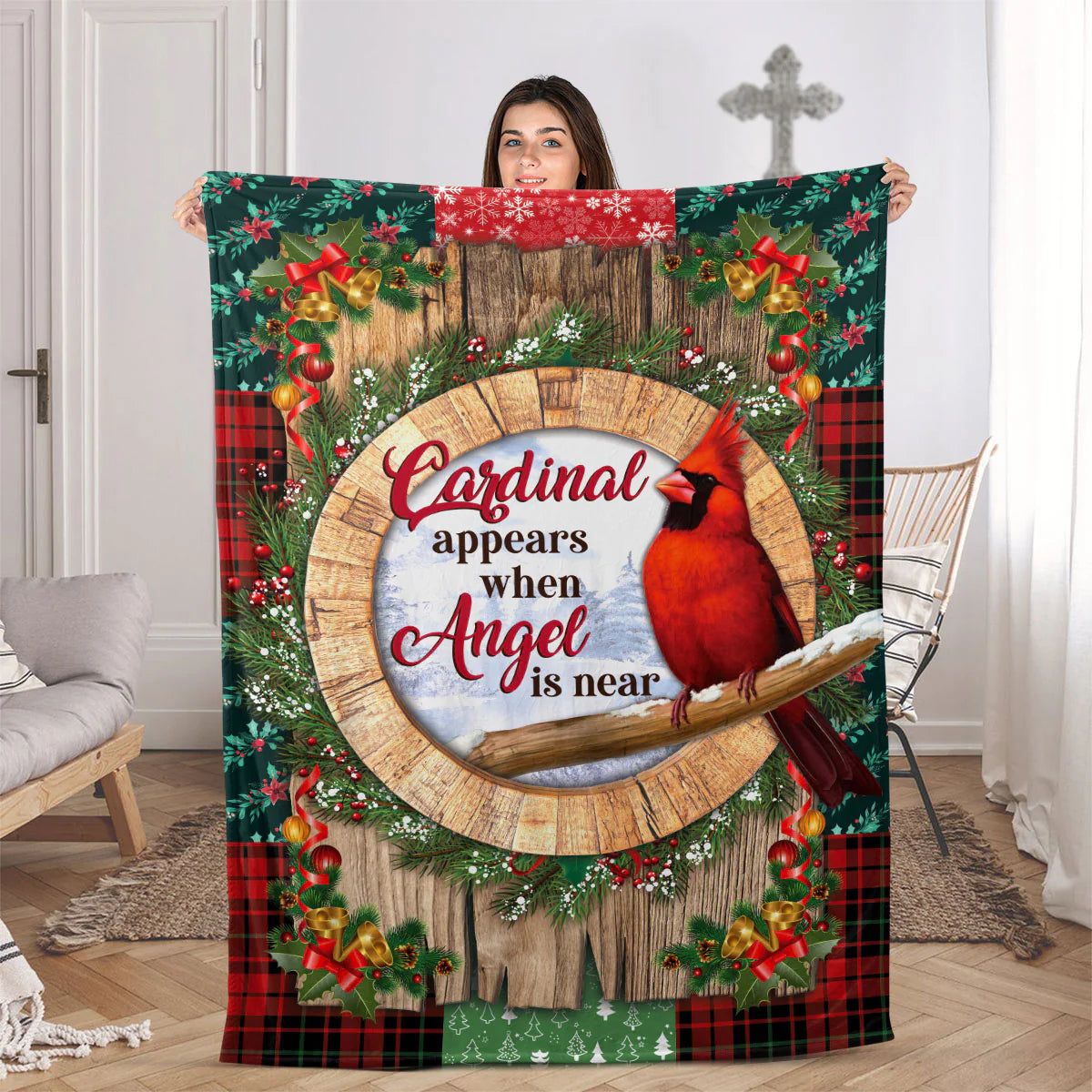 Cardinal Angel Is Near Blanket, Christmas Memorial Gift, Faith Inspirational Cardinal Blanket