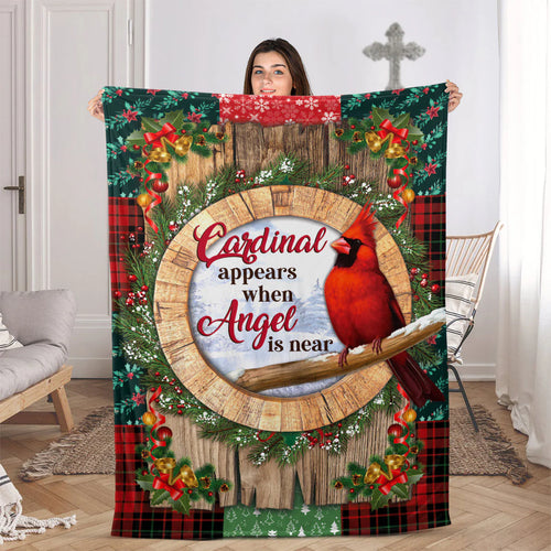 Cardinal Angel Is Near Blanket, Christmas Memorial Gift, Faith Inspirational Cardinal Blanket