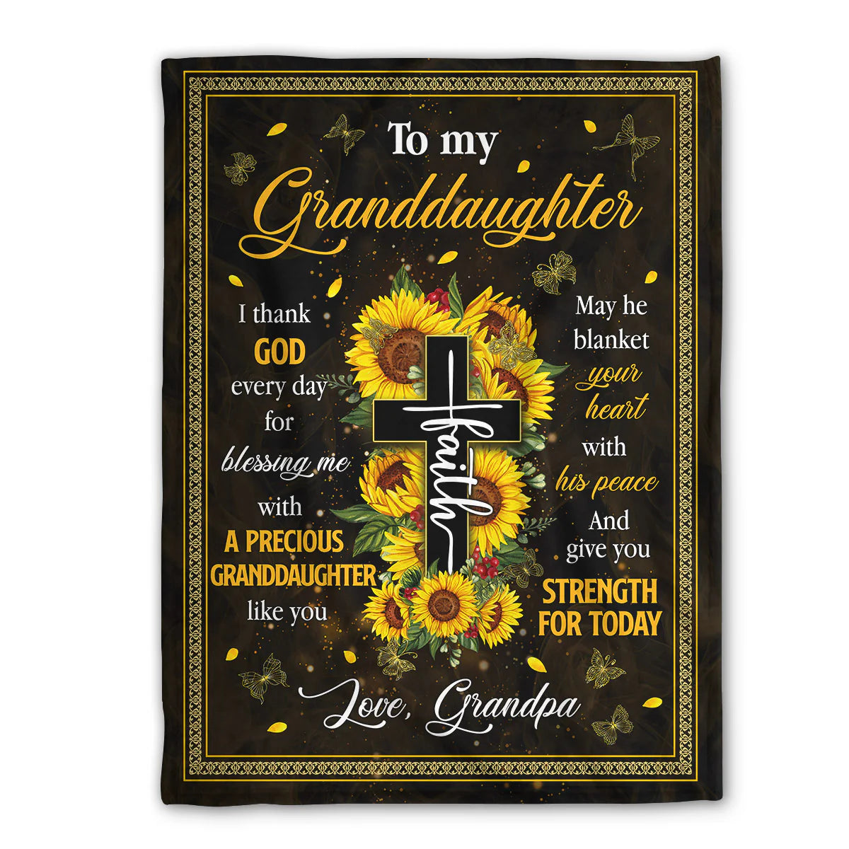 Christian Fleece Blanket for Granddaughter, Sunflower Cross Gift from Grandpa