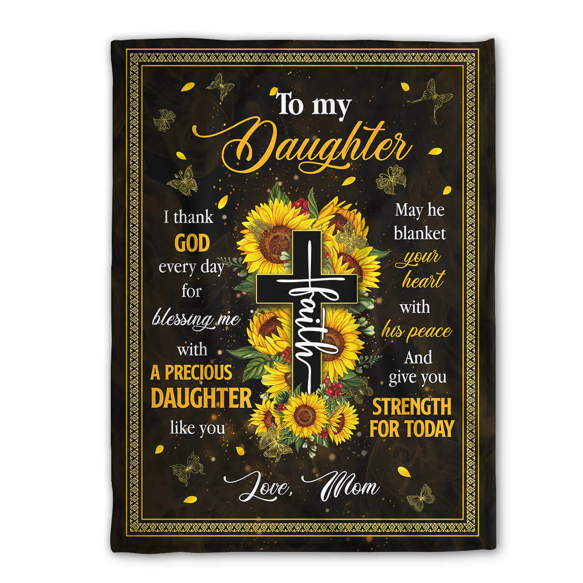 Christian Fleece Blanket for Daughter, Sunflower Cross Gift from Mom