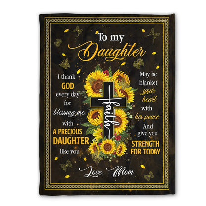 Christian Fleece Blanket for Daughter, Sunflower Cross Gift from Mom