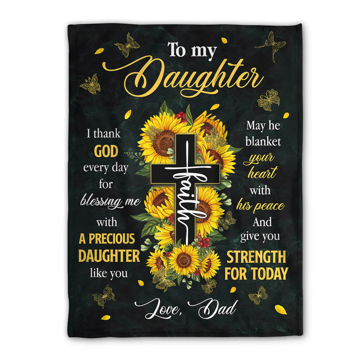 Christian Fleece Blanket for Daughter, Sunflower Cross Gift from Dad
