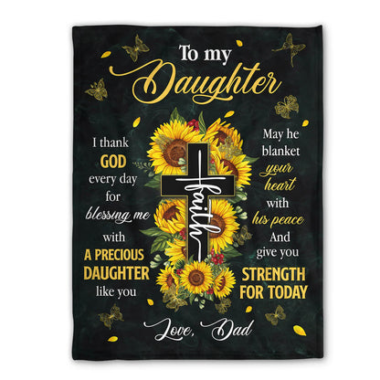Christian Fleece Blanket for Daughter, Sunflower Cross Gift from Dad