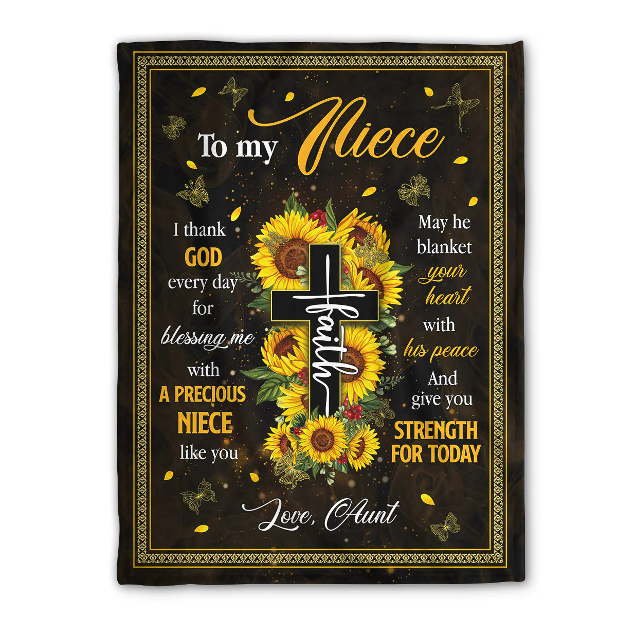 Christian Fleece Blanket for Niece, Sunflower Cross Gift from Aunt