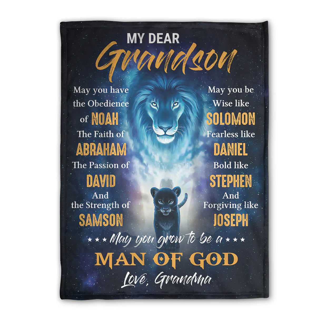 Christian Fleece Blanket for Grandson, Lion Faith Prayer Gift from Grandma
