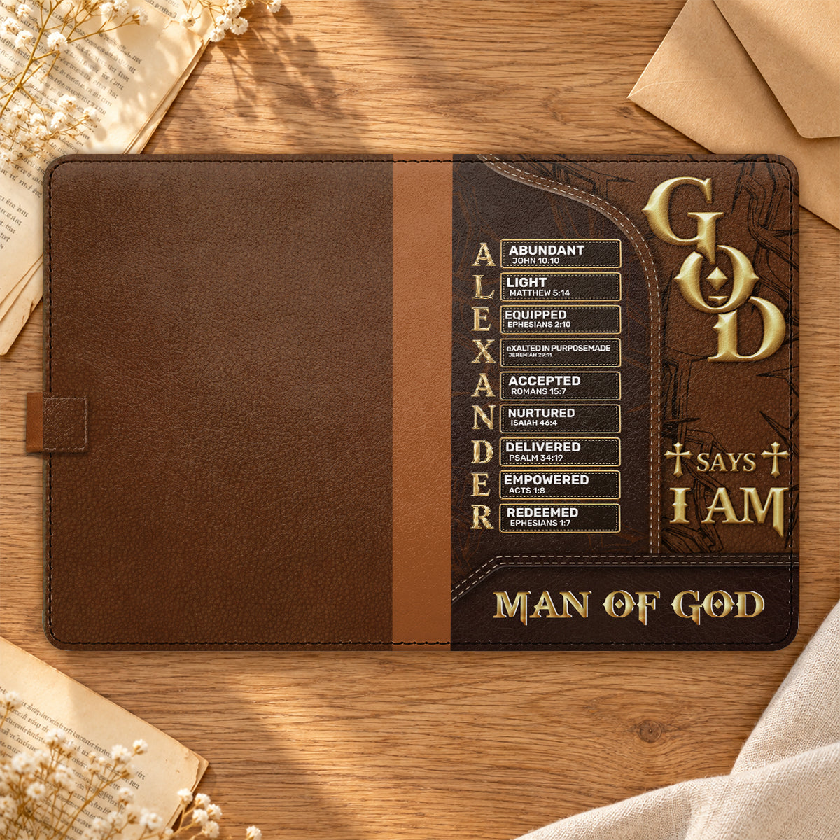 Man Of God, Gift For Husband | Personalized Leather Notebook & Pen Set