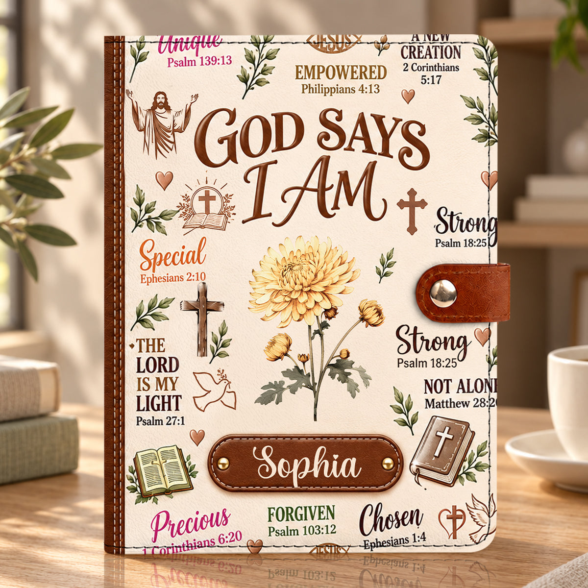 God Says I Am, Gift For Women | Personalized Leather Notebook Cover With Pocket