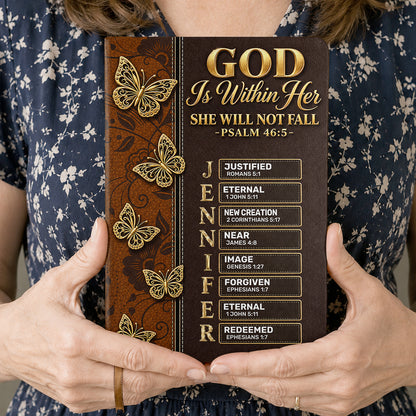 God Is Within Her She Will Not Fall, Gift For Women | Personalized Leather Cover Notebook
