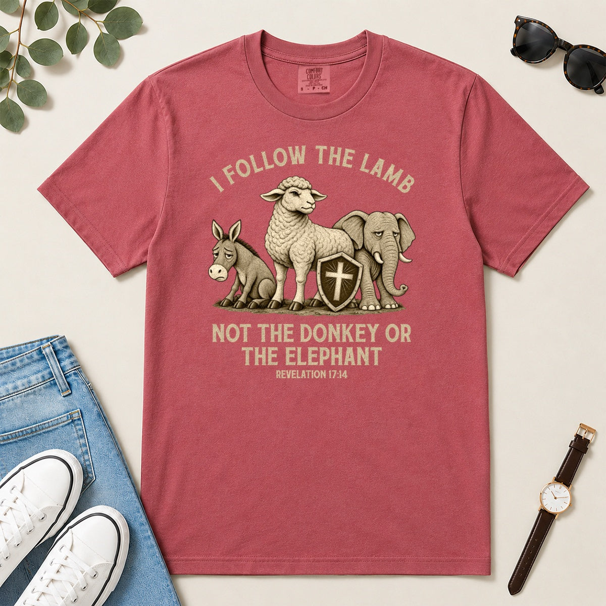 I Follow The Lamb Not The Donkey Or The Elephant, Gift For Christian Voters - 2D Unisex Garment-dyed T-shirt