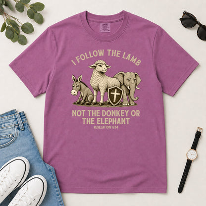 I Follow The Lamb Not The Donkey Or The Elephant, Gift For Christian Voters - 2D Unisex Garment-dyed T-shirt