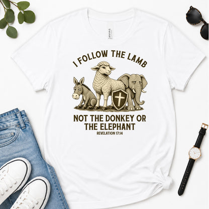 I Follow The Lamb Not The Donkey Or The Elephant, Gift For Christian Voters - 2D Unisex Premium T-shirt
