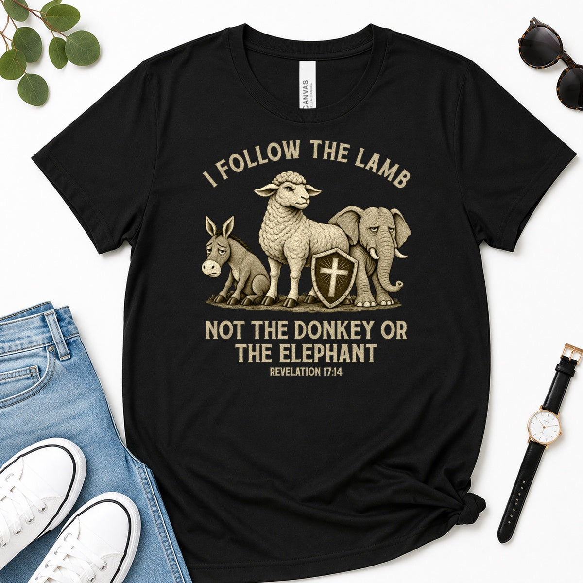 I Follow The Lamb Not The Donkey Or The Elephant, Gift For Christian Voters - 2D Unisex Premium T-shirt