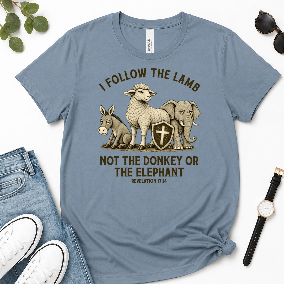 I Follow The Lamb Not The Donkey Or The Elephant, Gift For Christian Voters - 2D Unisex Premium T-shirt