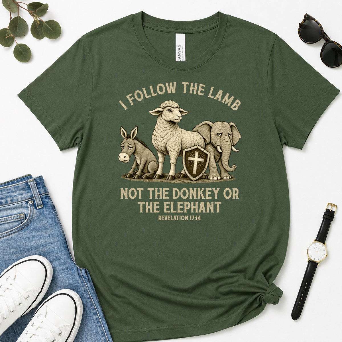 I Follow The Lamb Not The Donkey Or The Elephant, Gift For Christian Voters - 2D Unisex Premium T-shirt