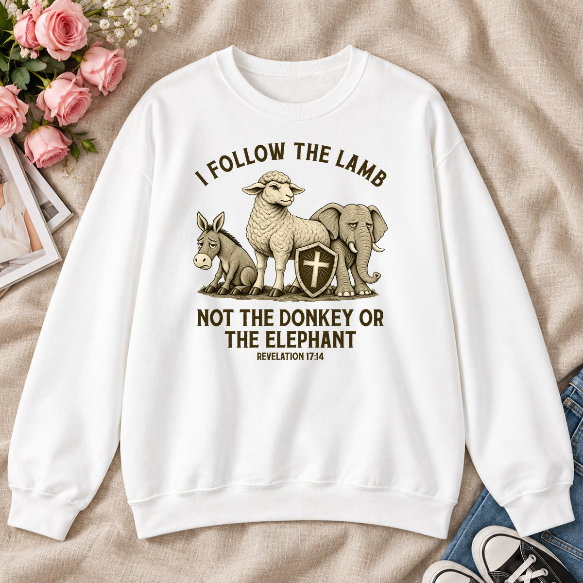 I Follow The Lamb Not The Donkey Or The Elephant, Revelation 17:14, Gift For Christian Patriots - 2D Unisex Sweatshirt