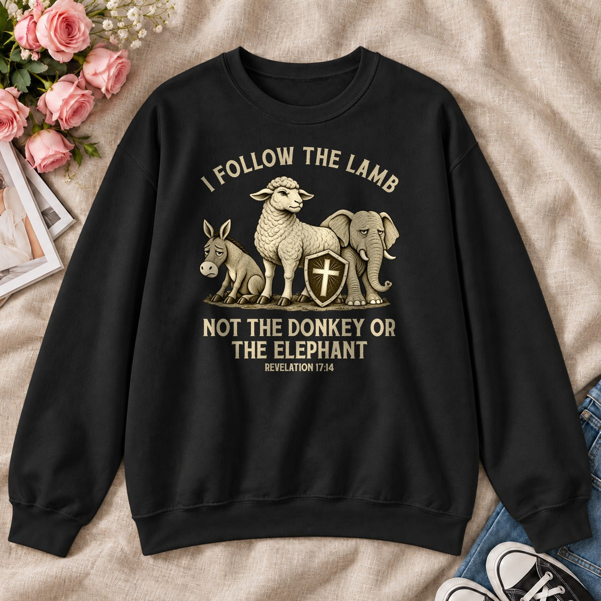 I Follow The Lamb Not The Donkey Or The Elephant, Revelation 17:14, Gift For Christian Patriots - 2D Unisex Sweatshirt