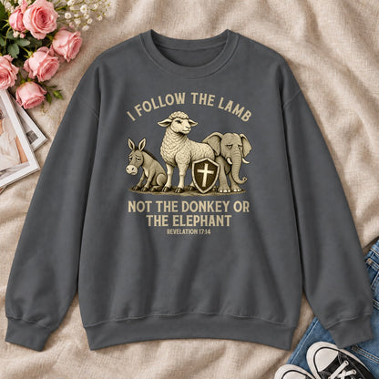 I Follow The Lamb Not The Donkey Or The Elephant, Revelation 17:14, Gift For Christian Patriots - 2D Unisex Sweatshirt