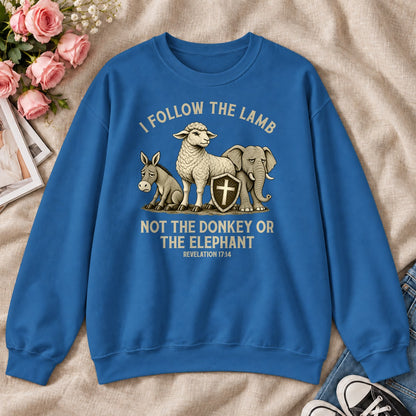 I Follow The Lamb Not The Donkey Or The Elephant, Revelation 17:14, Gift For Christian Patriots - 2D Unisex Sweatshirt