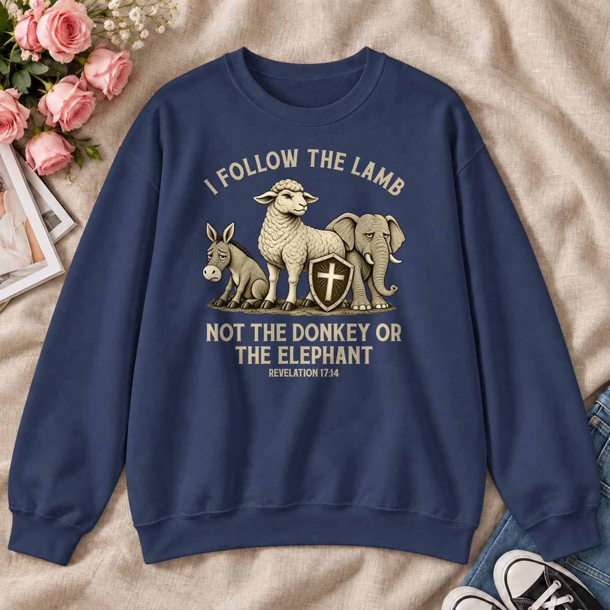 I Follow The Lamb Not The Donkey Or The Elephant, Revelation 17:14, Gift For Christian Patriots - 2D Unisex Sweatshirt
