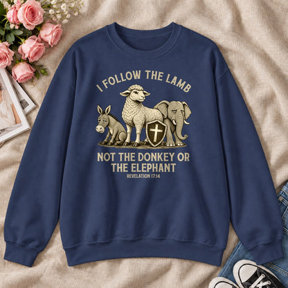 I Follow The Lamb Not The Donkey Or The Elephant, Revelation 17:14, Gift For Christian Patriots - 2D Unisex Sweatshirt