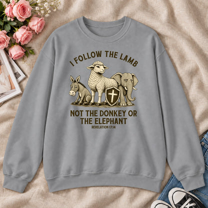 I Follow The Lamb Not The Donkey Or The Elephant, Revelation 17:14, Gift For Christian Patriots - 2D Unisex Sweatshirt