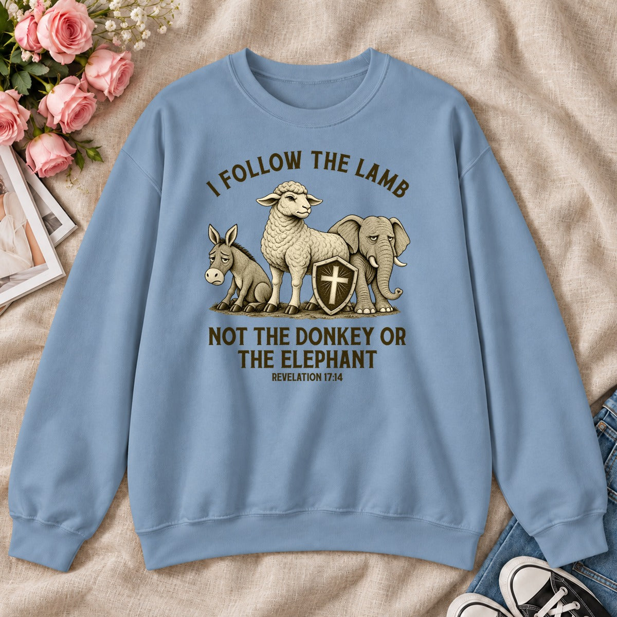 I Follow The Lamb Not The Donkey Or The Elephant, Revelation 17:14, Gift For Christian Patriots - 2D Unisex Sweatshirt