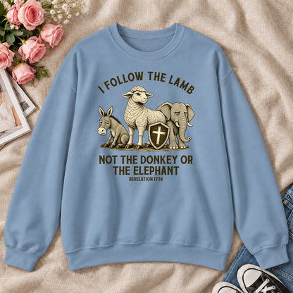 I Follow The Lamb Not The Donkey Or The Elephant, Revelation 17:14, Gift For Christian Patriots - 2D Unisex Sweatshirt