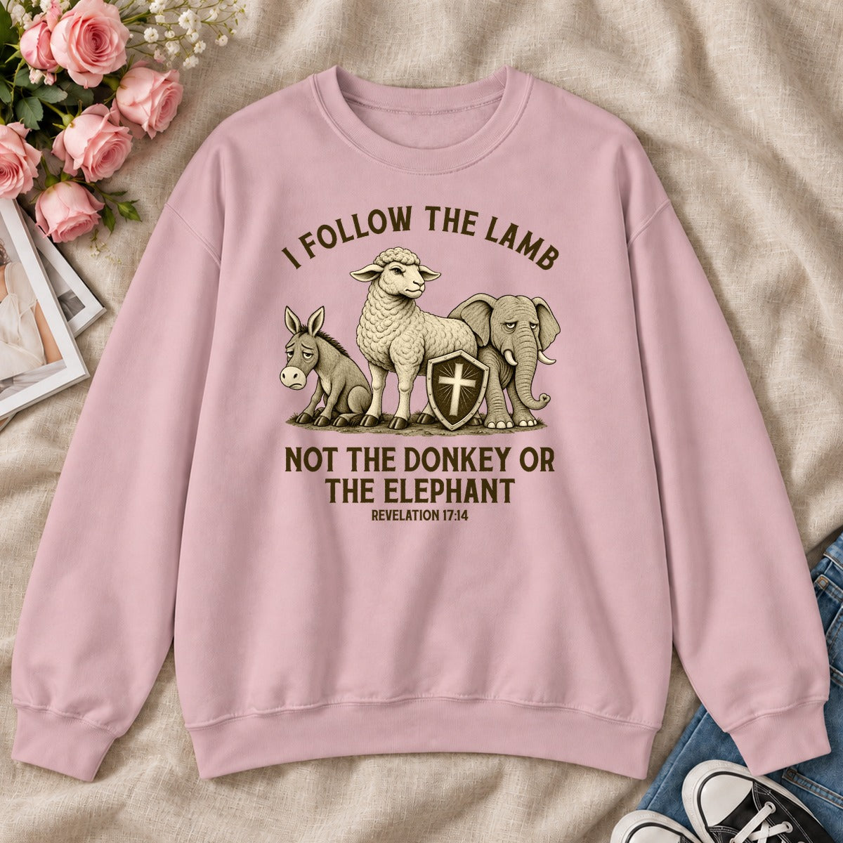 I Follow The Lamb Not The Donkey Or The Elephant, Revelation 17:14, Gift For Christian Patriots - 2D Unisex Sweatshirt