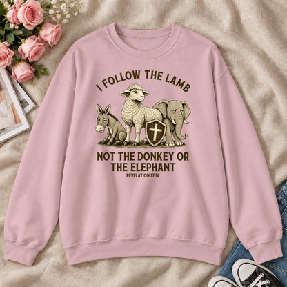 I Follow The Lamb Not The Donkey Or The Elephant, Revelation 17:14, Gift For Christian Patriots - 2D Unisex Sweatshirt