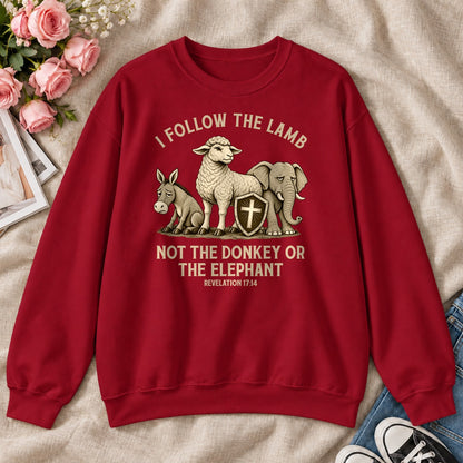I Follow The Lamb Not The Donkey Or The Elephant, Revelation 17:14, Gift For Christian Patriots - 2D Unisex Sweatshirt