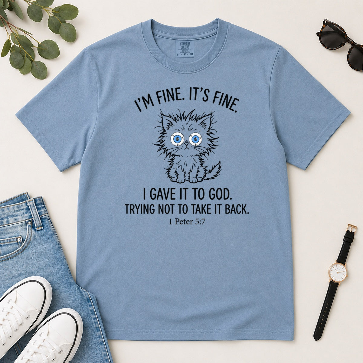 I Gave It To God, Gift For Christian Cat Lovers - 2D Unisex Garment-dyed T-shirt
