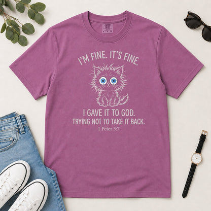 I Gave It To God, Gift For Christian Cat Lovers - 2D Unisex Garment-dyed T-shirt