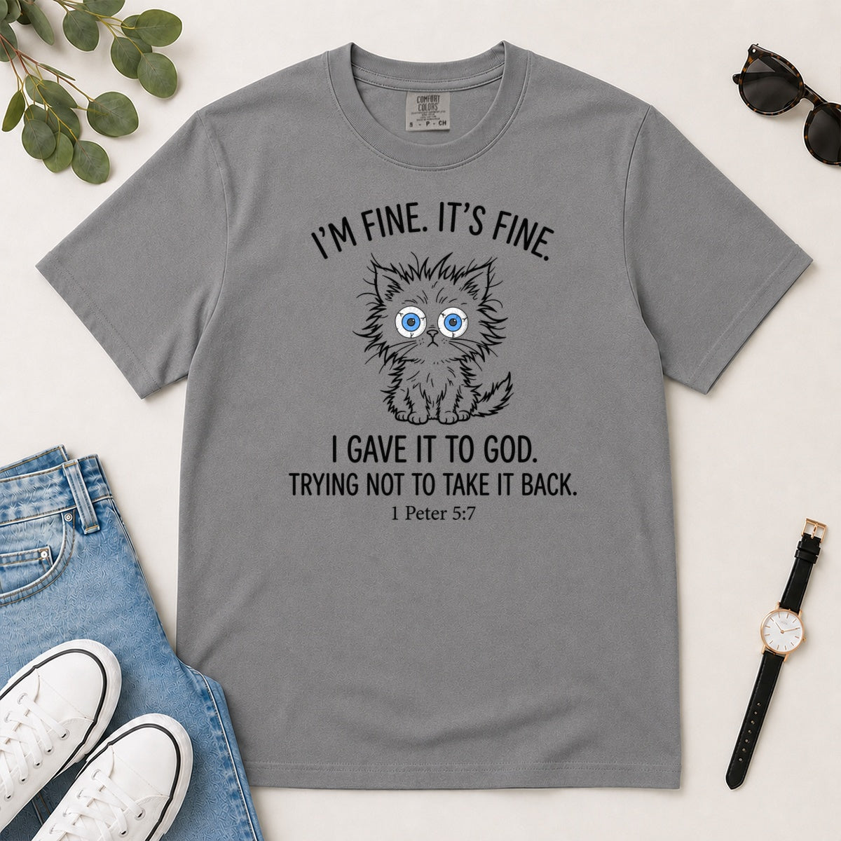 I Gave It To God, Gift For Christian Cat Lovers - 2D Unisex Garment-dyed T-shirt