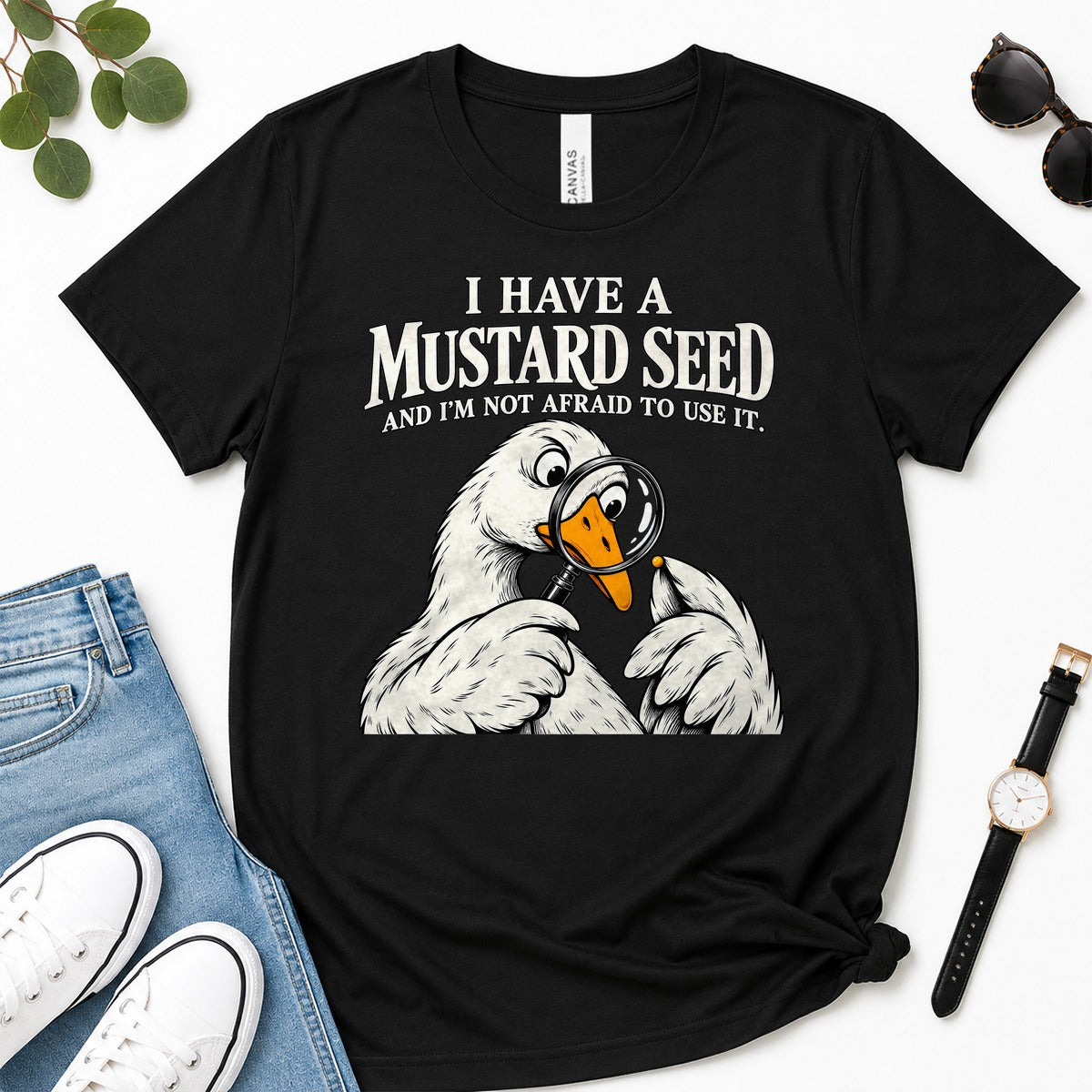 I Have A Mustard Seed And I'm Not Afraid To Use It, Matthew 17:20, Funny Christian Gift For Goose Lovers | 2D Unisex Premium T-shirt
