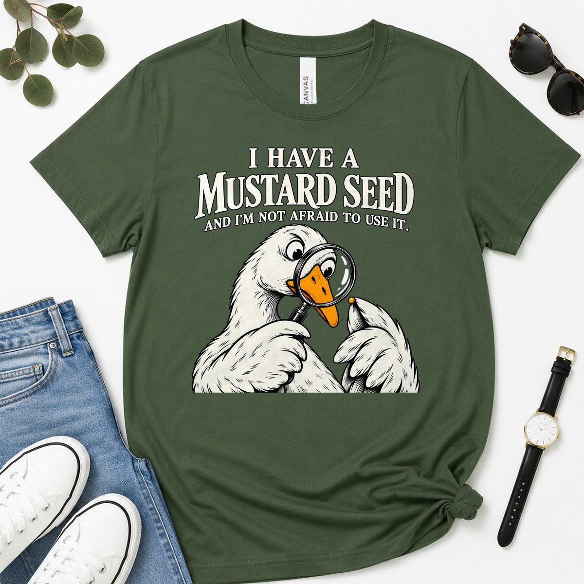 I Have A Mustard Seed And I'm Not Afraid To Use It, Matthew 17:20, Funny Christian Gift For Goose Lovers | 2D Unisex Premium T-shirt