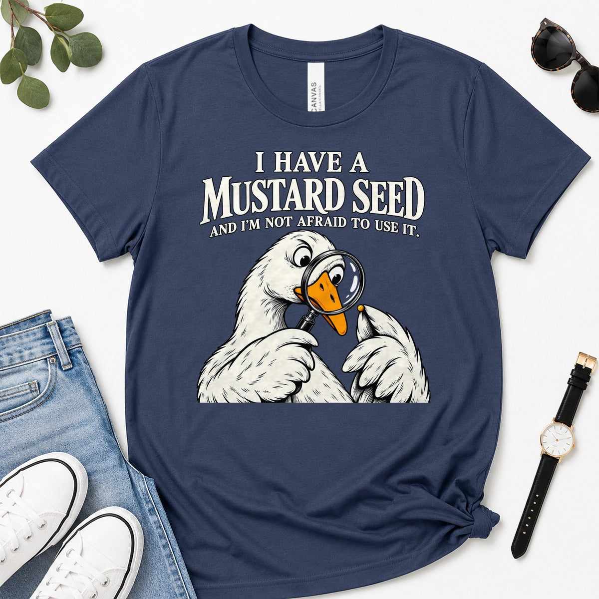 I Have A Mustard Seed And I'm Not Afraid To Use It, Matthew 17:20, Funny Christian Gift For Goose Lovers | 2D Unisex Premium T-shirt