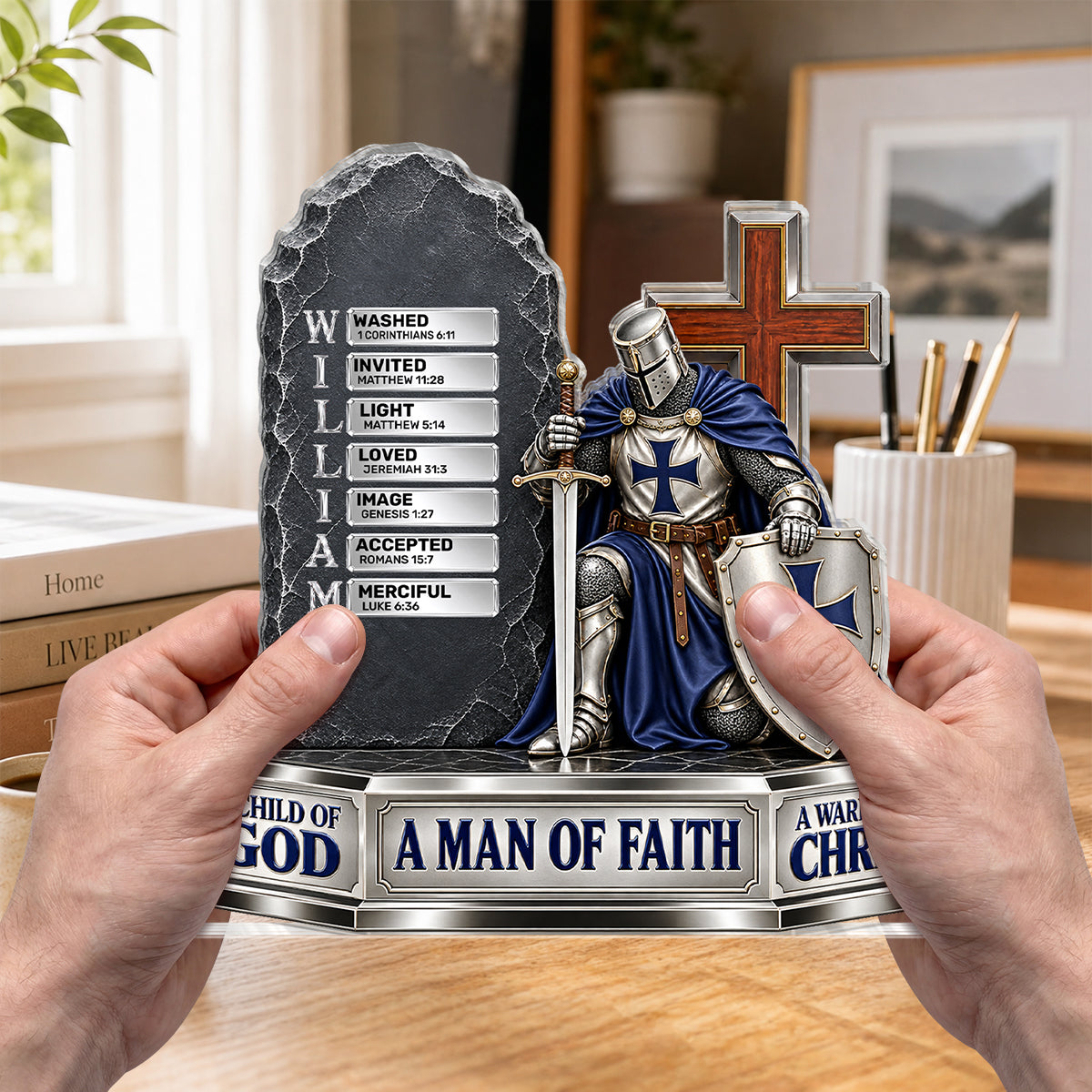 Warrior Of Christ, Gift For Christian Man | Personalized Custom Shaped Acrylic Plaque