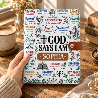 What God Says About You, Gift For Women | Personalized Leather Notebook Cover With Pocket