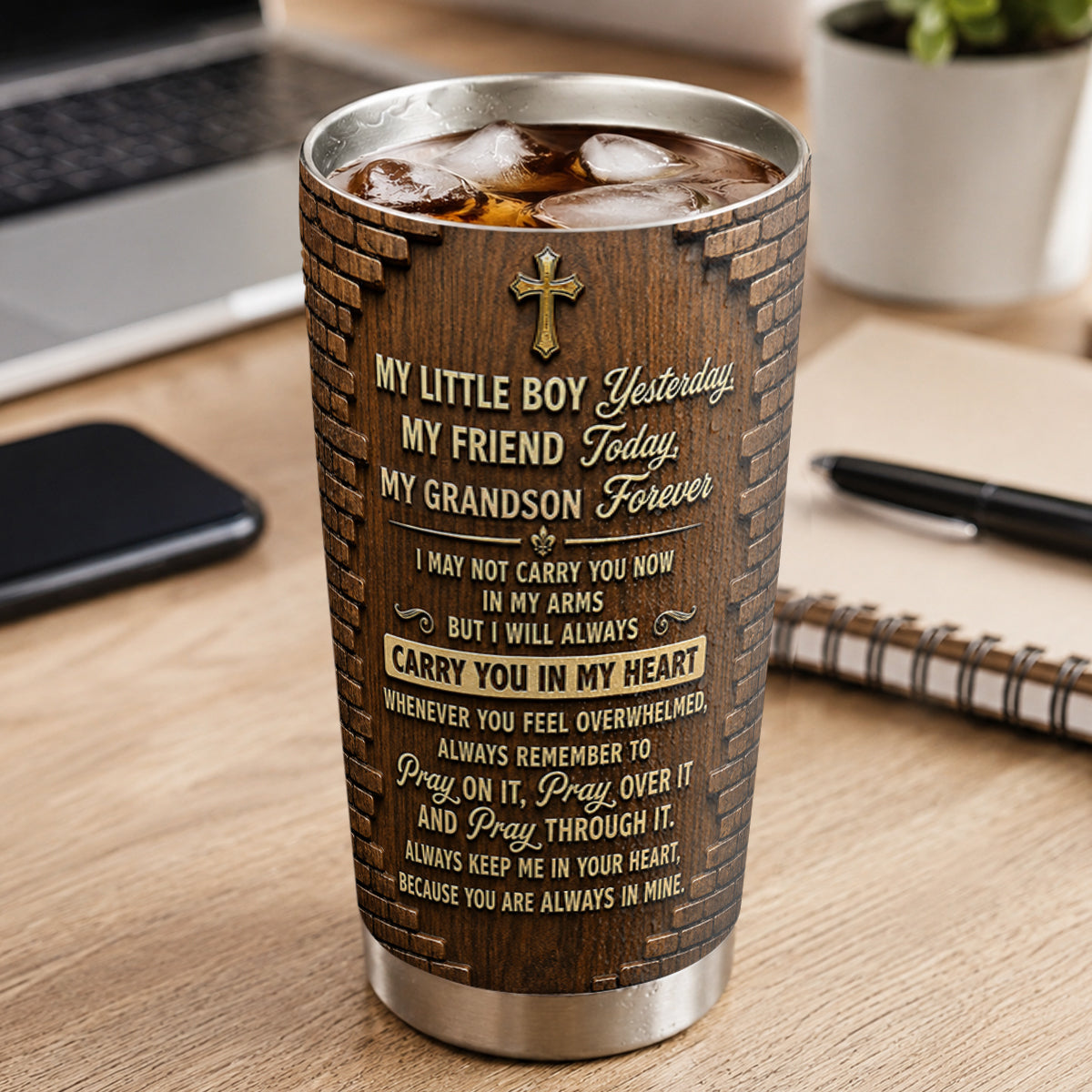 Pray On It Pray Over It Pray Through It, Gift For Son | Personalized Stainless Steel Tumbler
