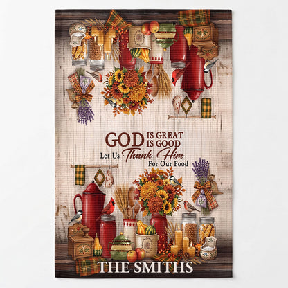 God Is Great God Is Good Let Us Thank Him For Our Food, Gift For Family | Personalized Kitchen Towel