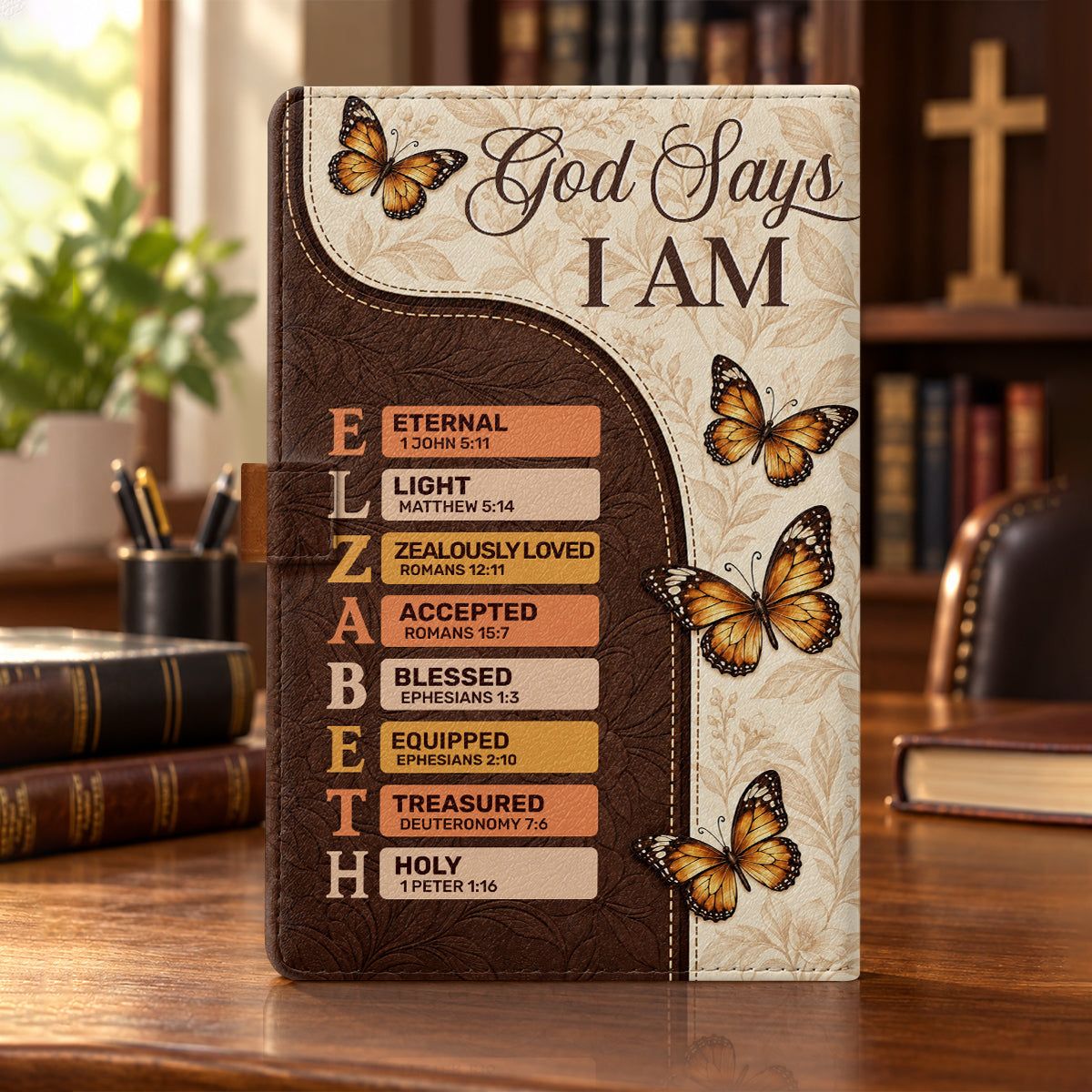God Says I Am, Gift For Her | Personalized Leather Notebook & Pen Set